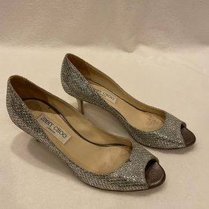 Jimmy Choo Isabel 70 glitter peep toe pumps